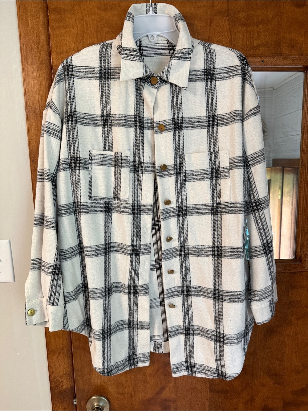 Oversized Black & White Plaid Button-Up Shacket